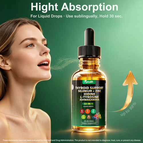 Thyroid Support for Women & Men with Iodine, Selenium, L-Tyrosine, Vitamin B, Zinc, Ashwagandha, Turmeric, Natural Herbal Supports Body Immune & Thyroid Balance Supplement Liquid Drops, 120 ML