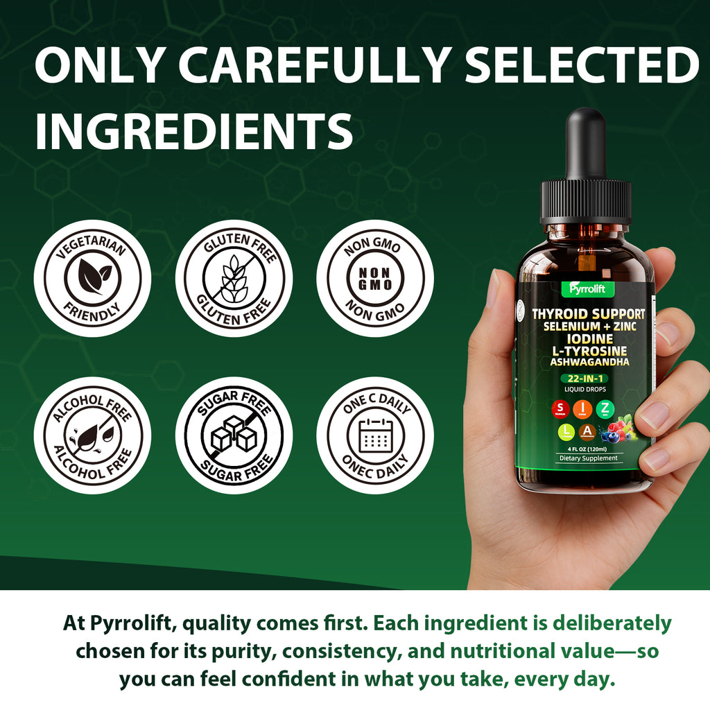 Thyroid Support for Women & Men with Iodine, Selenium, L-Tyrosine, Vitamin B, Zinc, Ashwagandha, Turmeric, Natural Herbal Supports Body Immune & Thyroid Balance Supplement Liquid Drops, 120 ML